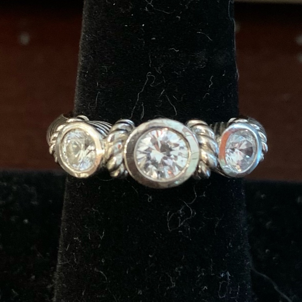 Judith Ripka Sterling Silver Triple CZ Circle Ring.